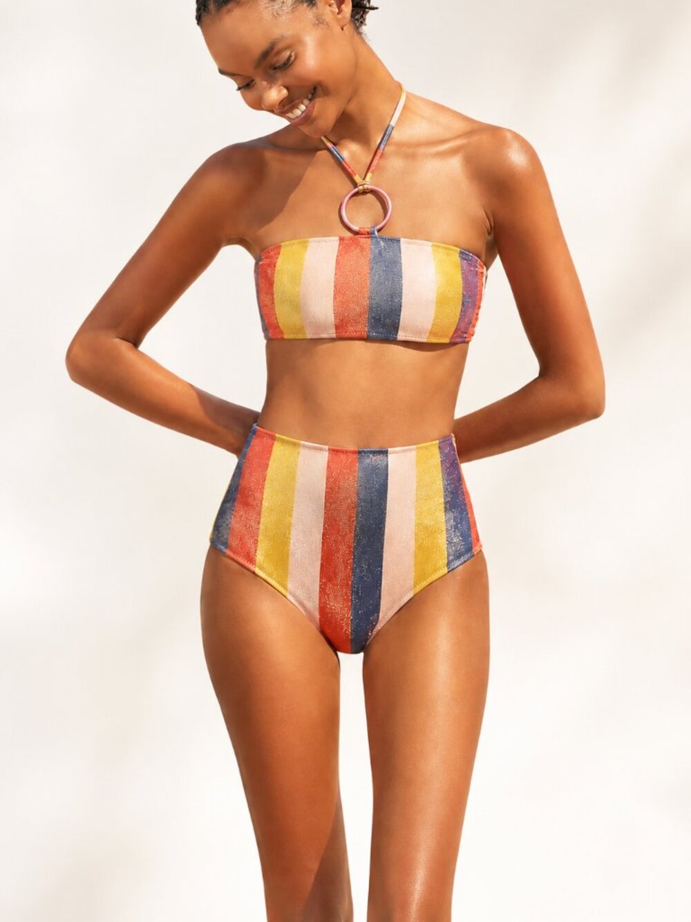 Solid & Striped High Waist Bikini Bottom Shimmer Stripe Medium NWT Swim